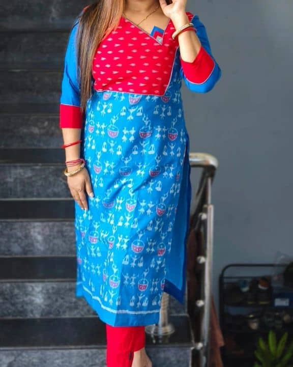 Sambalpuri Red and blue kurti | Red kurti design, Kurta designs, Latest  kurta designs